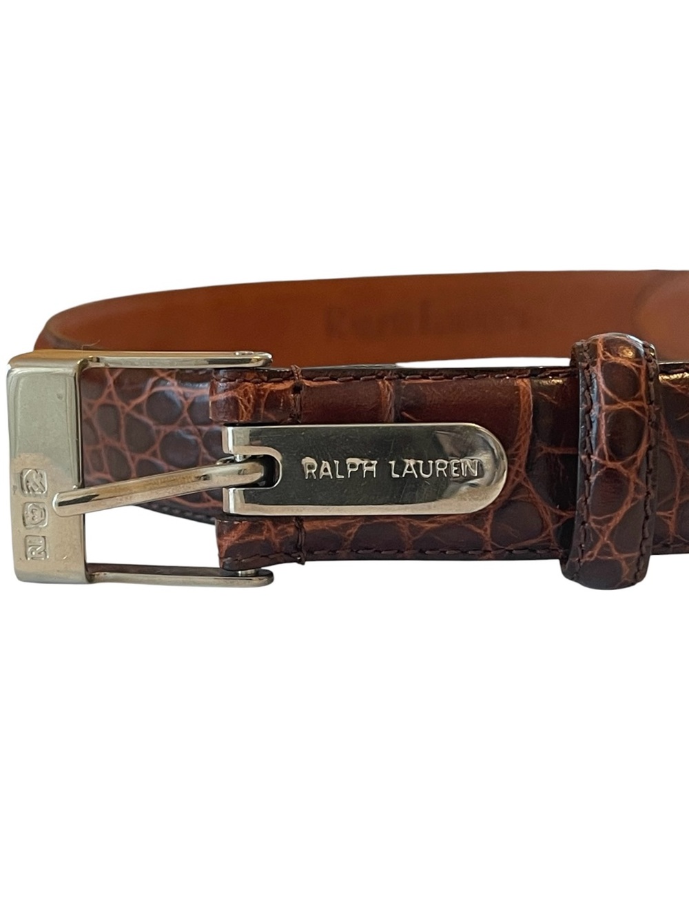 Ralph Lauren Brown Croc Embossed Leather Skinny Belt Vintage 90s Y2K Size S